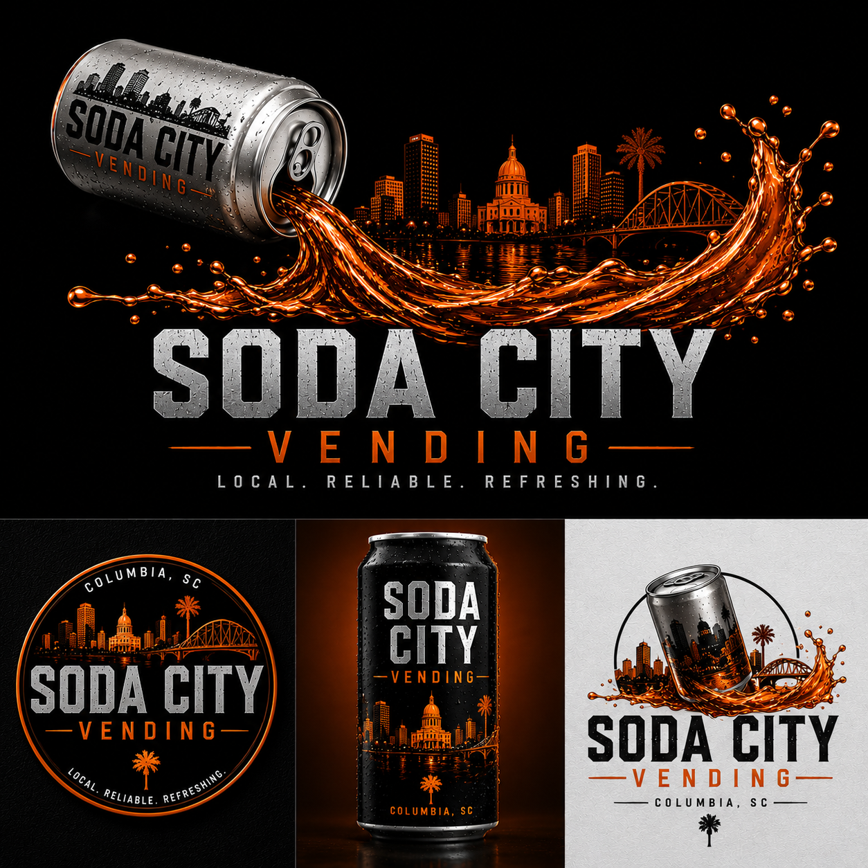 Soda City Vending brand mark — orange neon treatment