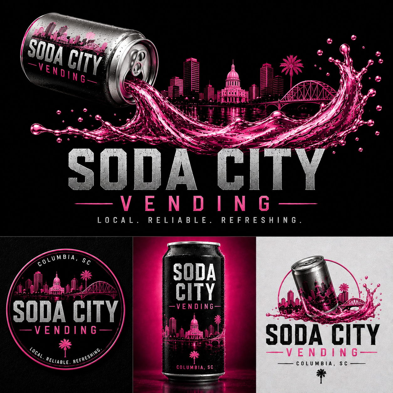 Soda City Vending brand mark — pink neon treatment