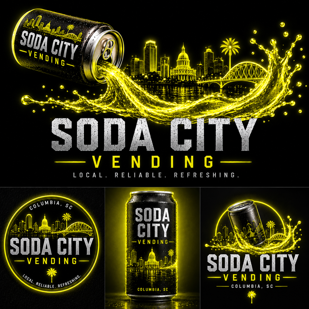 Soda City Vending brand mark — yellow neon treatment