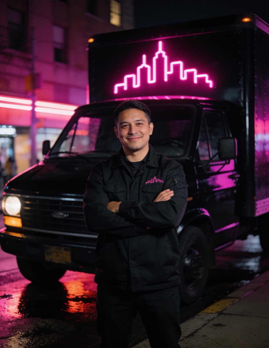 Soda City Vending operator in front of the delivery truck